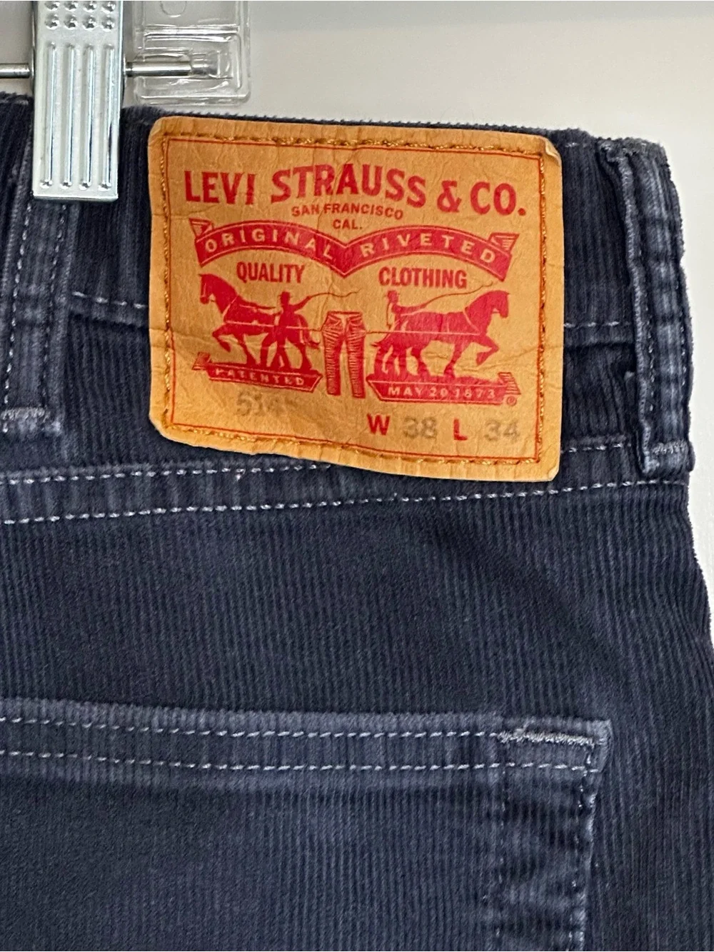 Levis 514 Straight Corduroy Pants Men’s 38x34 Navy Cord Trousers Preppy Casual
